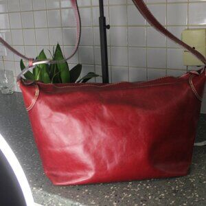 Latico New Jersey USA Red Leather Shoulder or Tote Footed Silver Hardware